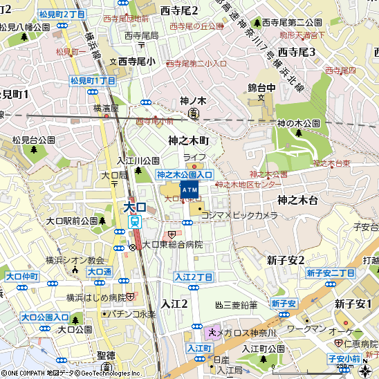 大口駅東口付近の地図